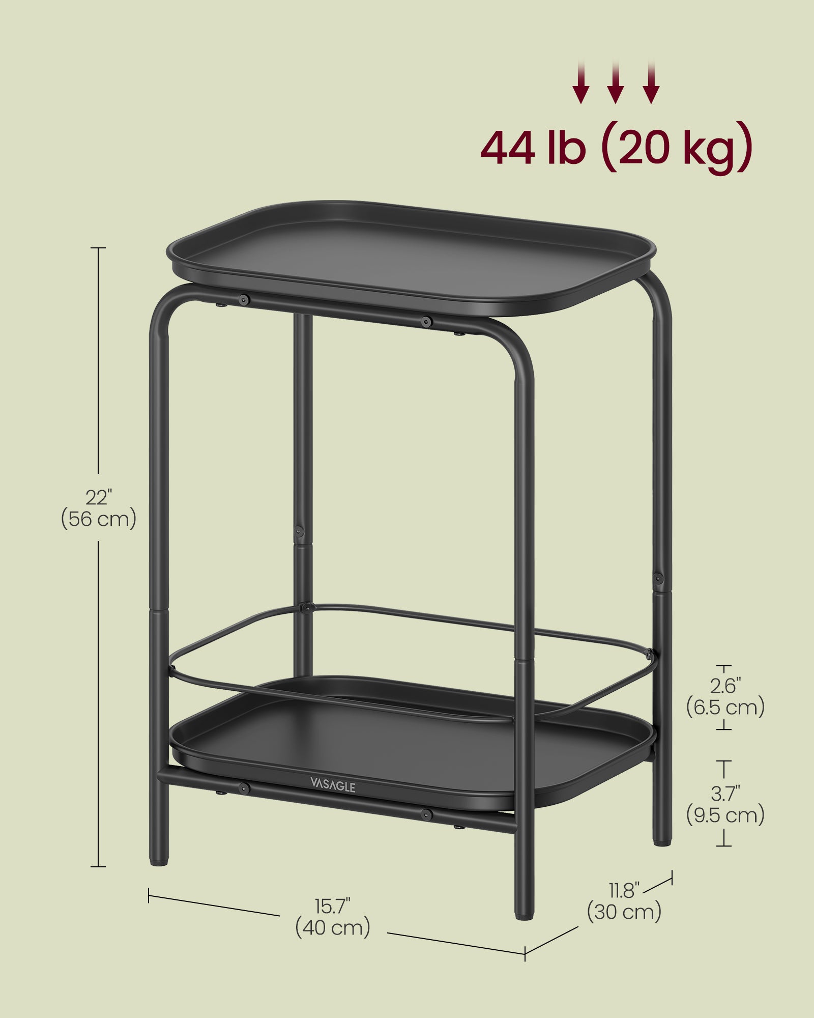 Metal Side Table - 2 Tier - Open Shelves - Water-Resistant