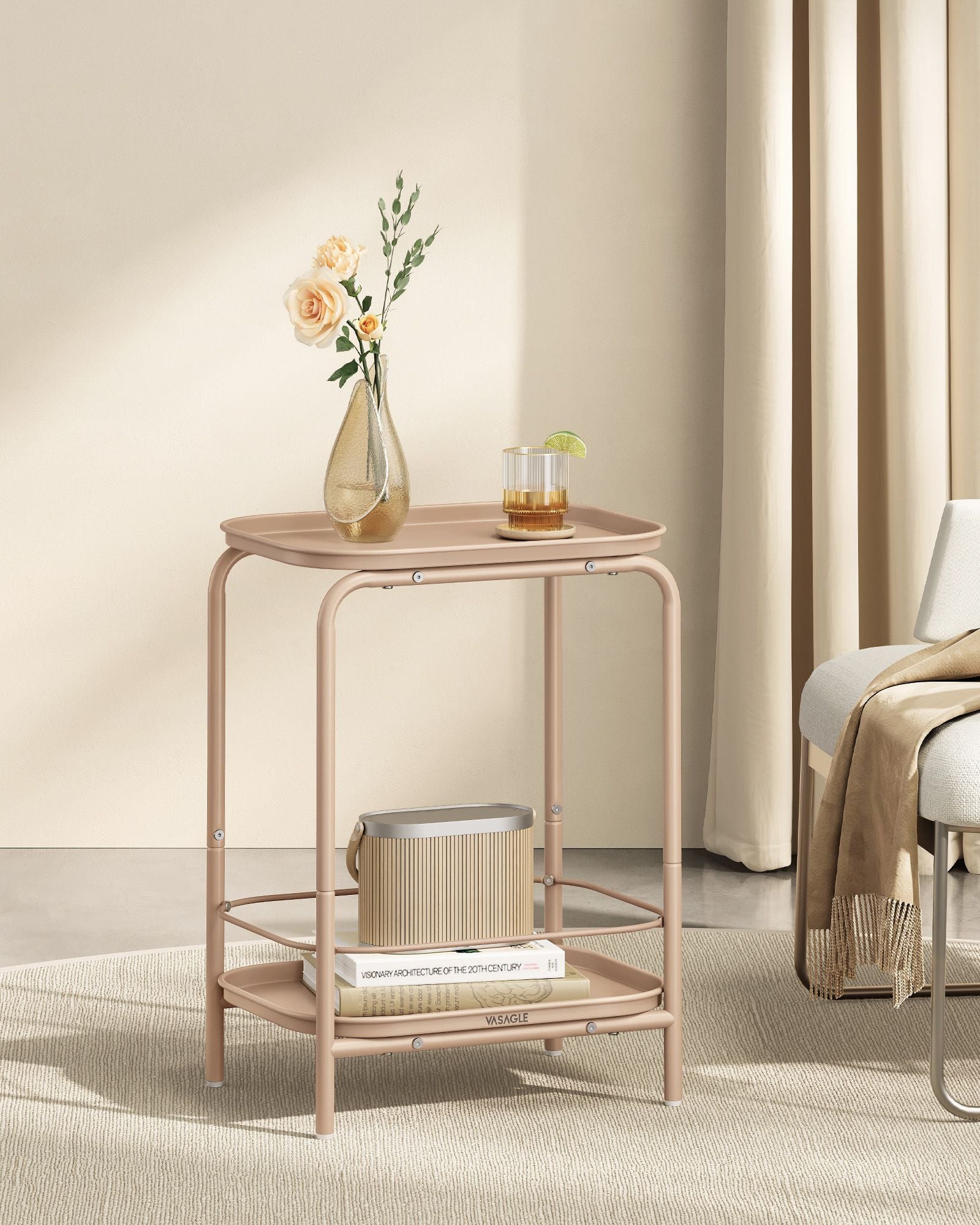 Metal Side Table - 2 Tier - Open Shelves - Water-Resistant