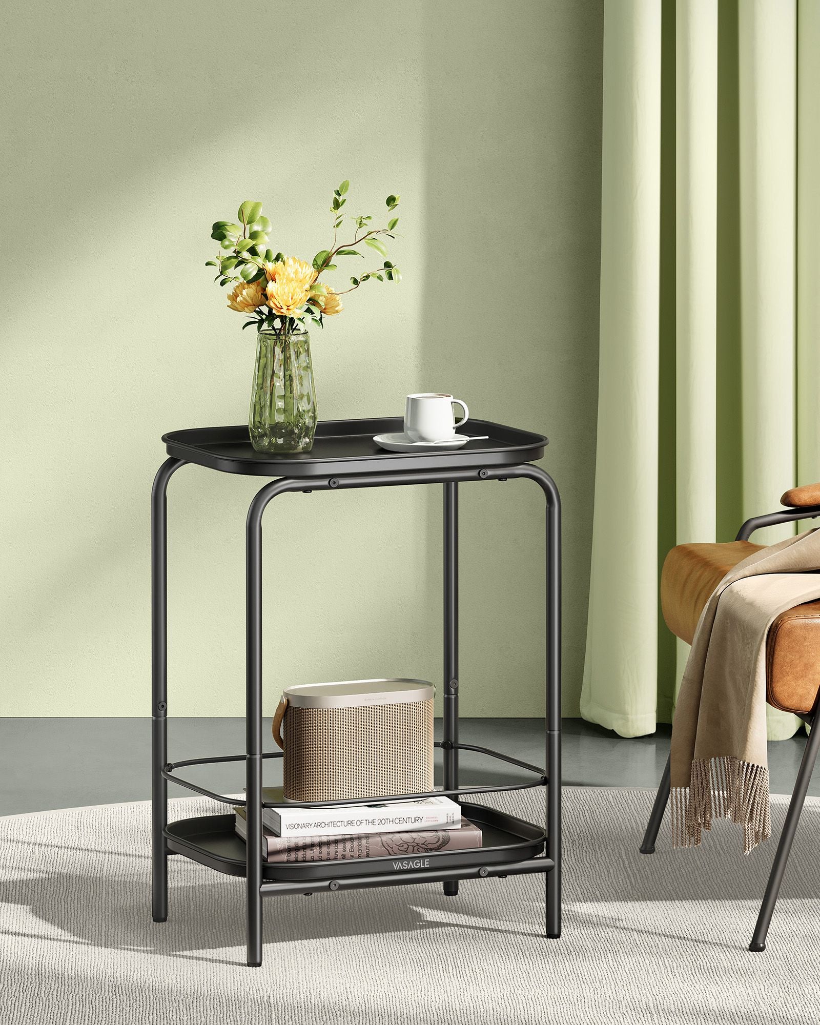 Metal Side Table - 2 Tier - Open Shelves - Water-Resistant