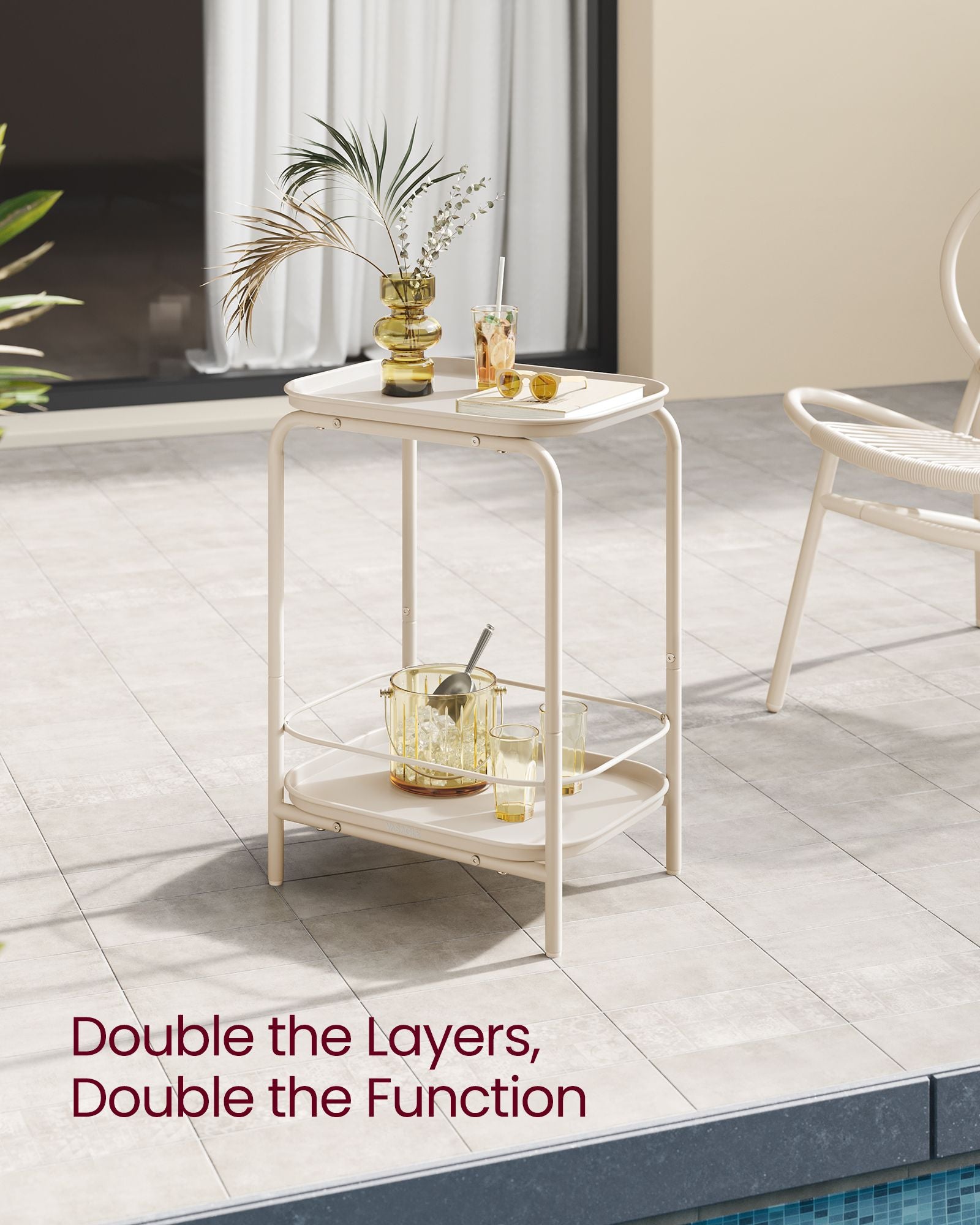 Metal Side Table - 2 Tier - Open Shelves - Water-Resistant