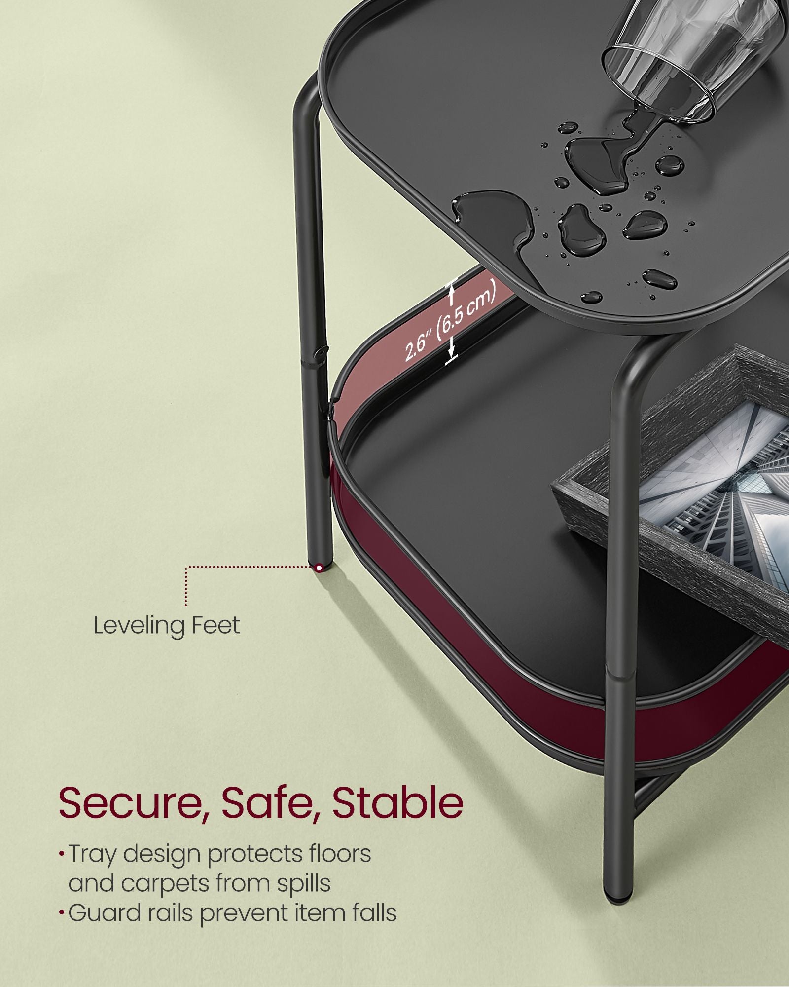 Metal Side Table - 2 Tier - Open Shelves - Water-Resistant