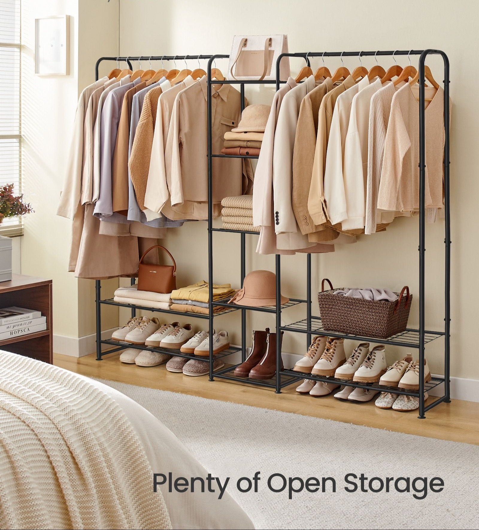 Metal Wardrobe Closet, Open Clothes Rack, 9 Shelves, Hanging Rod, 72" Wide