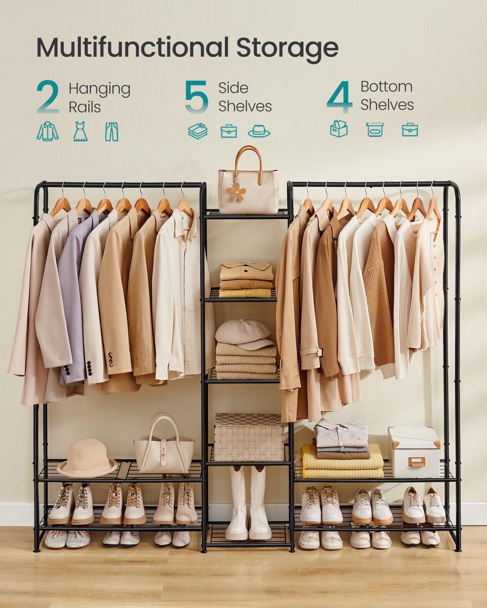 Metal Wardrobe Closet, Open Clothes Rack, 9 Shelves, Hanging Rod, 72" Wide