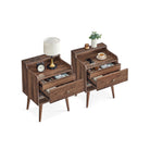 Mid-Century Nightstand Set, 2-Piece, Hidden Drawer, Solid Wood Legs