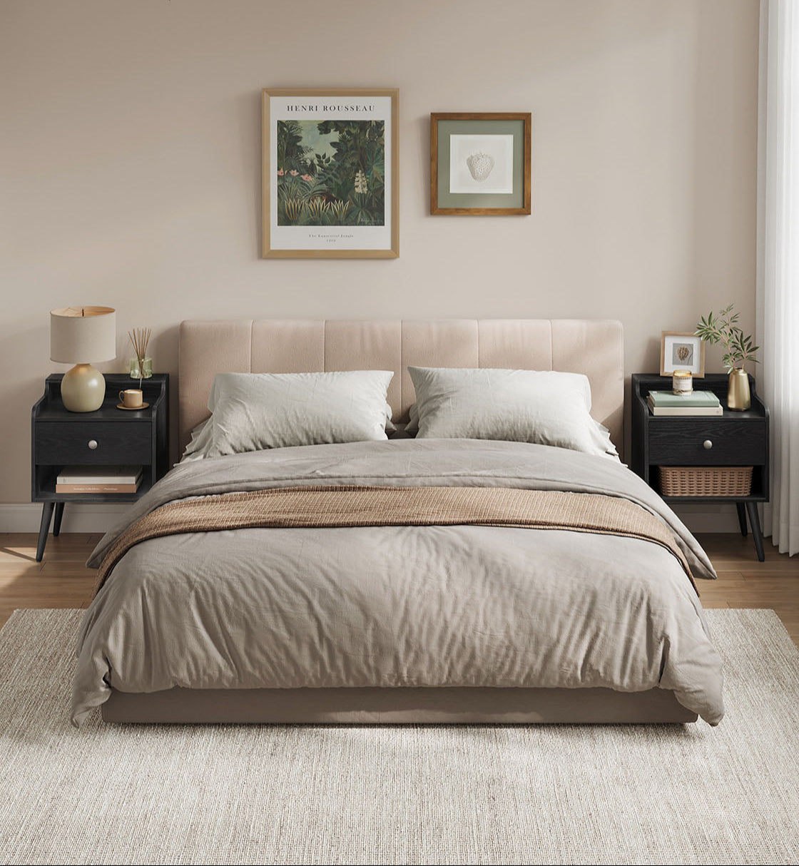 Mid-Century Nightstand Set, 2-Piece, Hidden Drawer, Solid Wood Legs