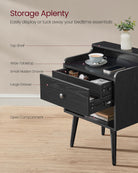 Mid-Century Nightstand Set, 2-Piece, Hidden Drawer, Solid Wood Legs