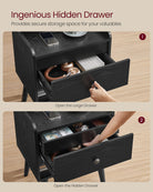 Mid-Century Nightstand Set, 2-Piece, Hidden Drawer, Solid Wood Legs