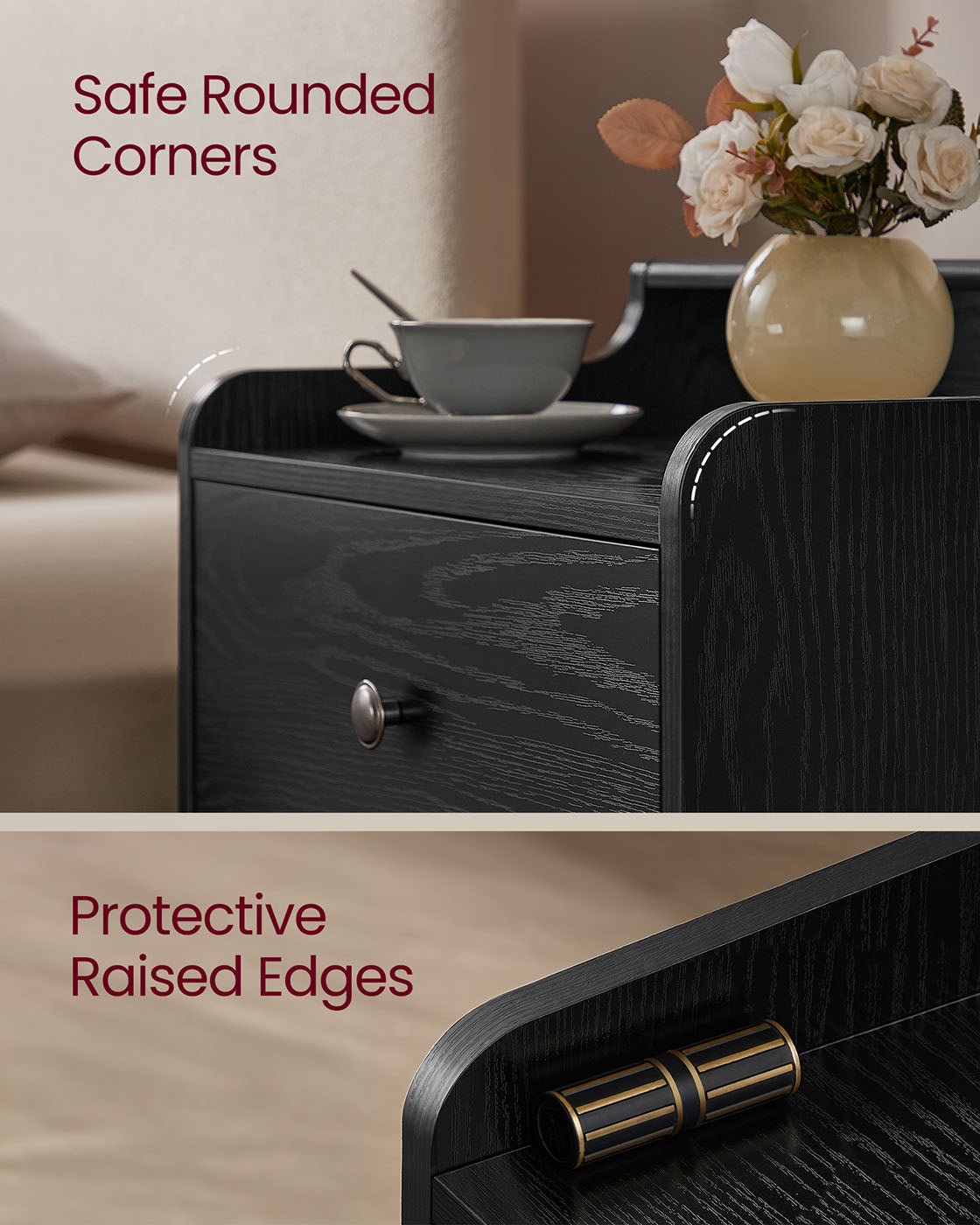 Mid-Century Nightstand Set, 2-Piece, Hidden Drawer, Solid Wood Legs