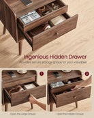 Mid-Century Nightstand Set, 2-Piece, Hidden Drawer, Solid Wood Legs