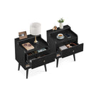 Mid-Century Nightstand Set, 2-Piece, Hidden Drawer, Solid Wood Legs