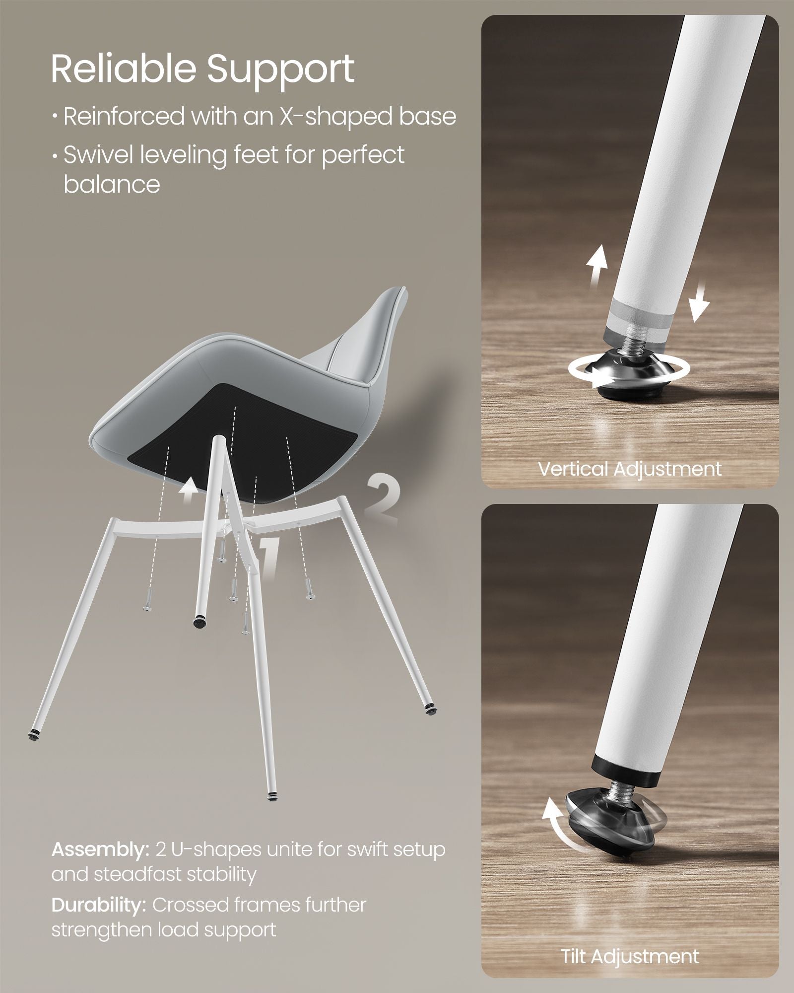 Modern Dining Chairs - Set of 2 - PU Leather - Curved Steel Legs