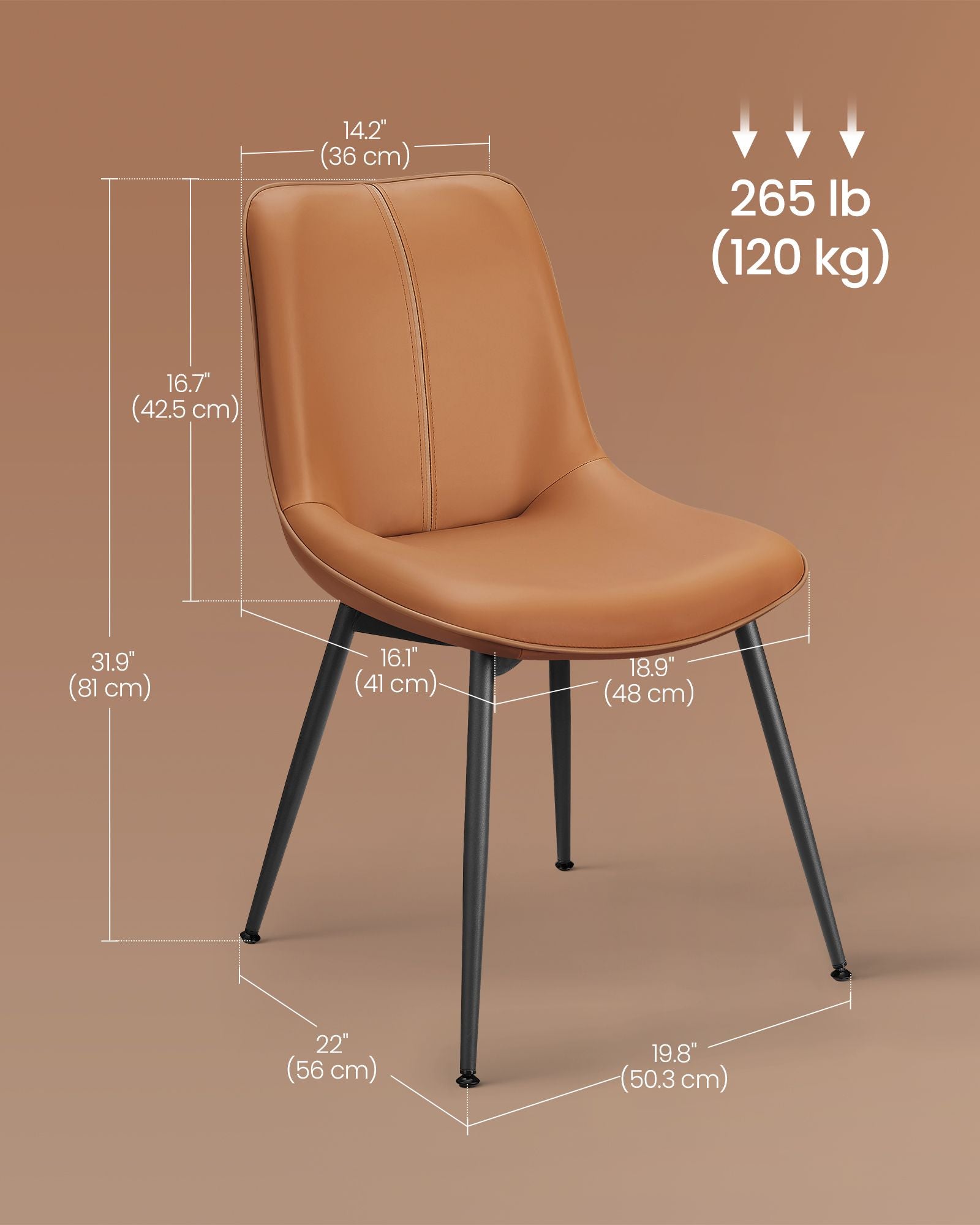 Modern Dining Chairs - Set of 2 - PU Leather - Curved Steel Legs