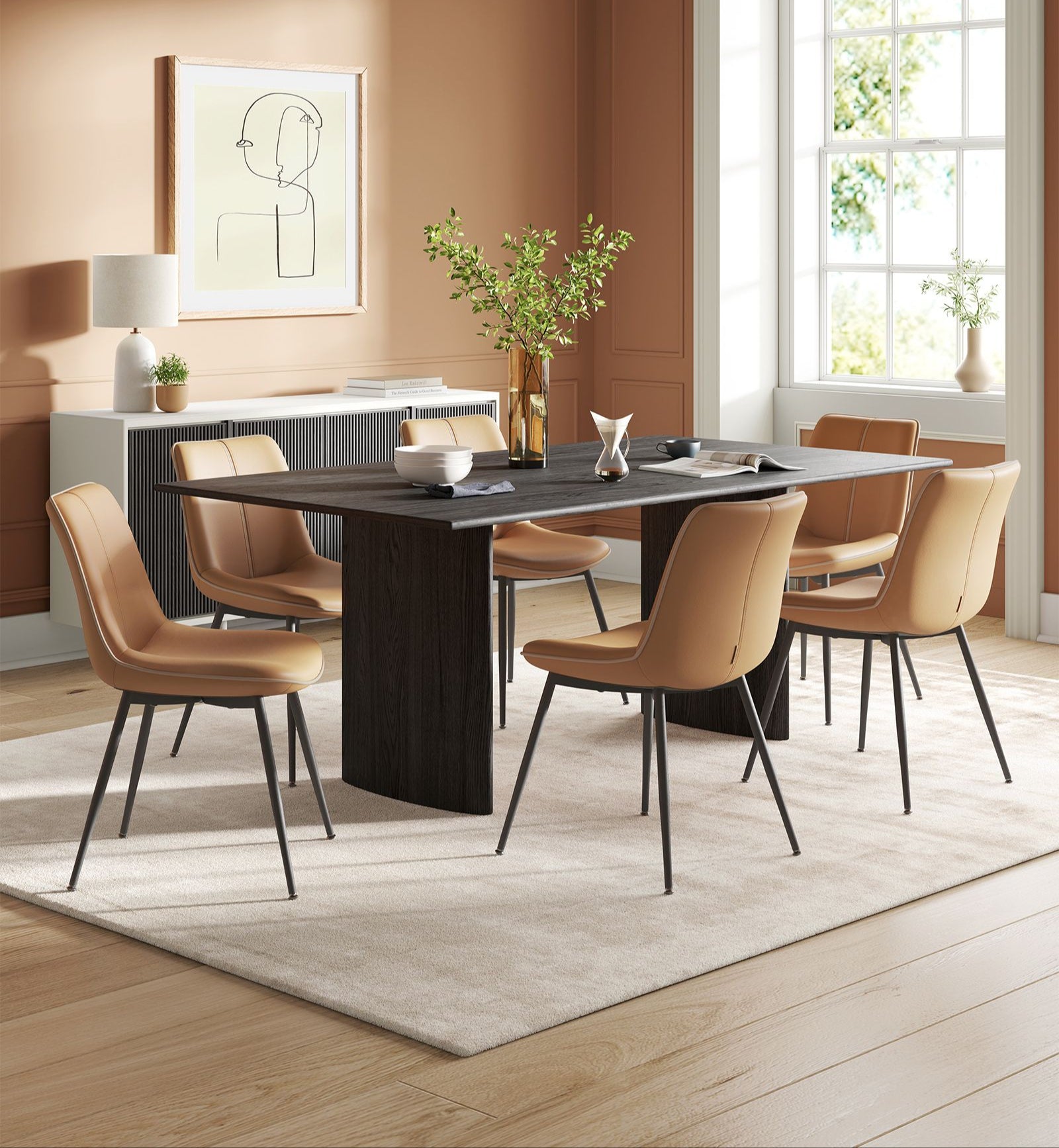 Modern Dining Chairs - Set of 2 - PU Leather - Curved Steel Legs