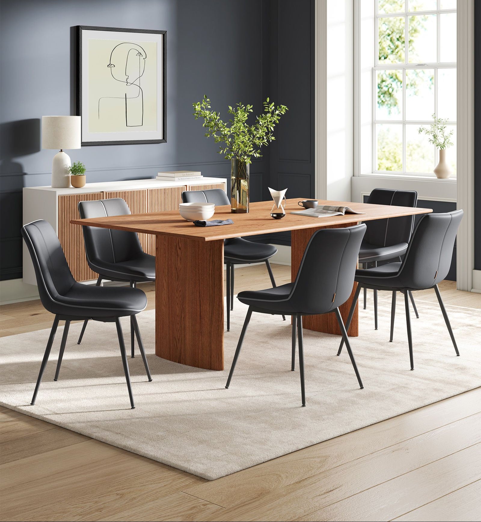 Modern Dining Chairs - Set of 2 - PU Leather - Curved Steel Legs