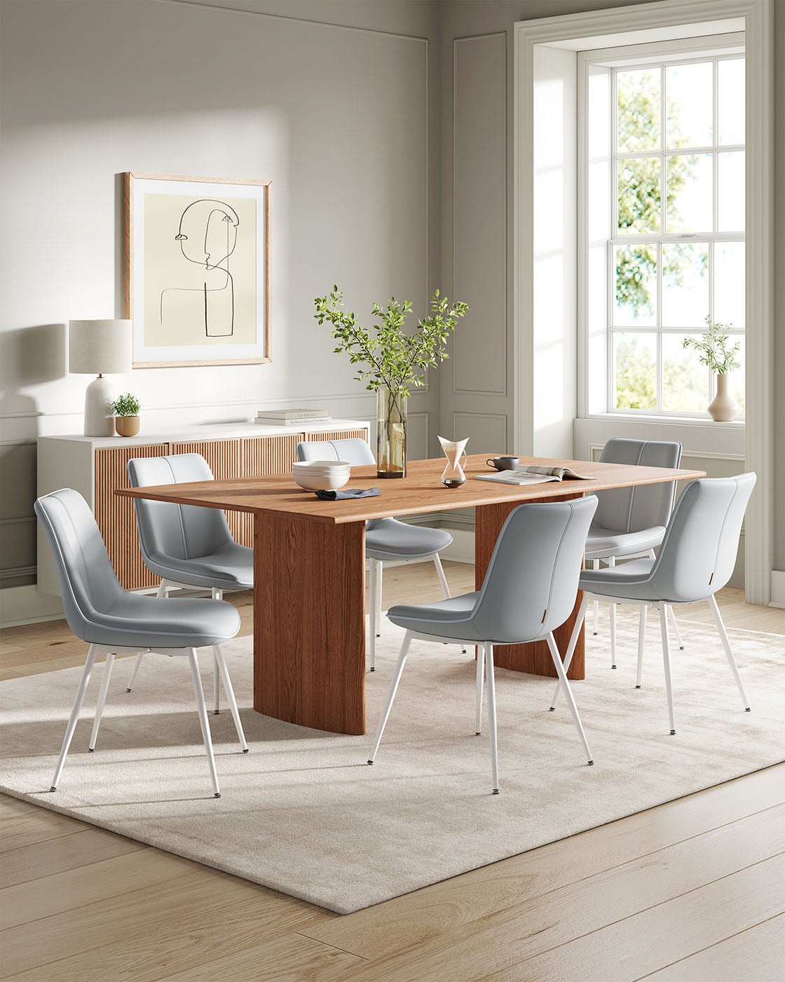 Modern Dining Chairs - Set of 2 - PU Leather - Curved Steel Legs