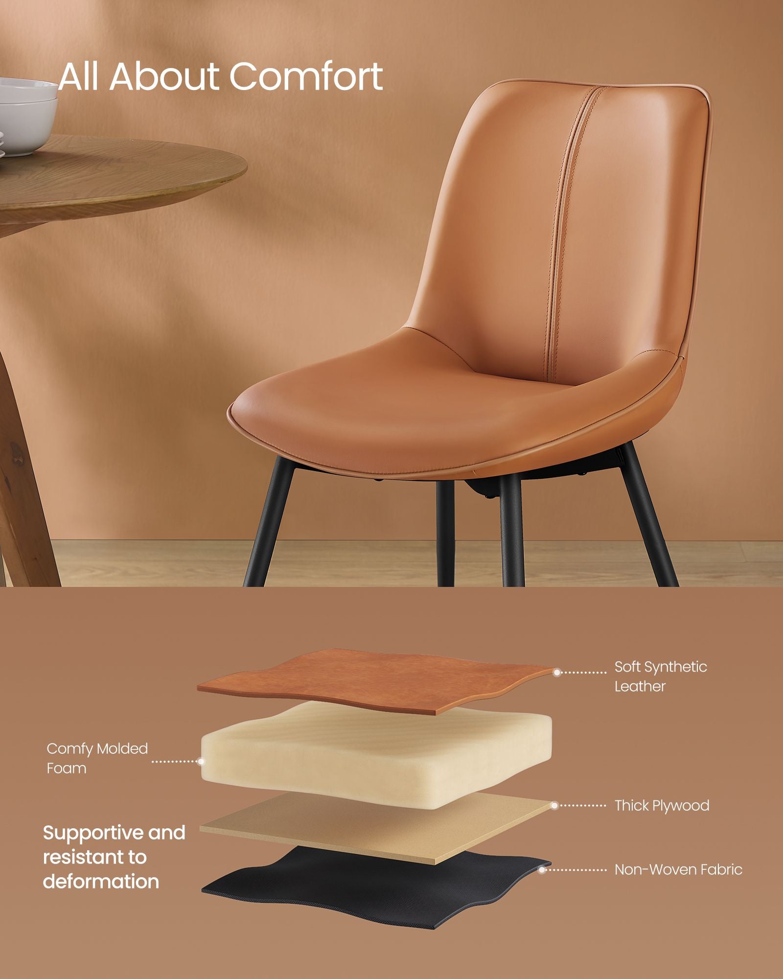 Modern Dining Chairs - Set of 2 - PU Leather - Curved Steel Legs