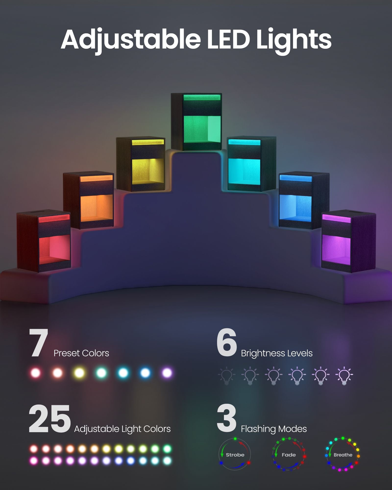 Modern led nightstand with charging station – white bedside table with drawer, open shelf & dual led strips