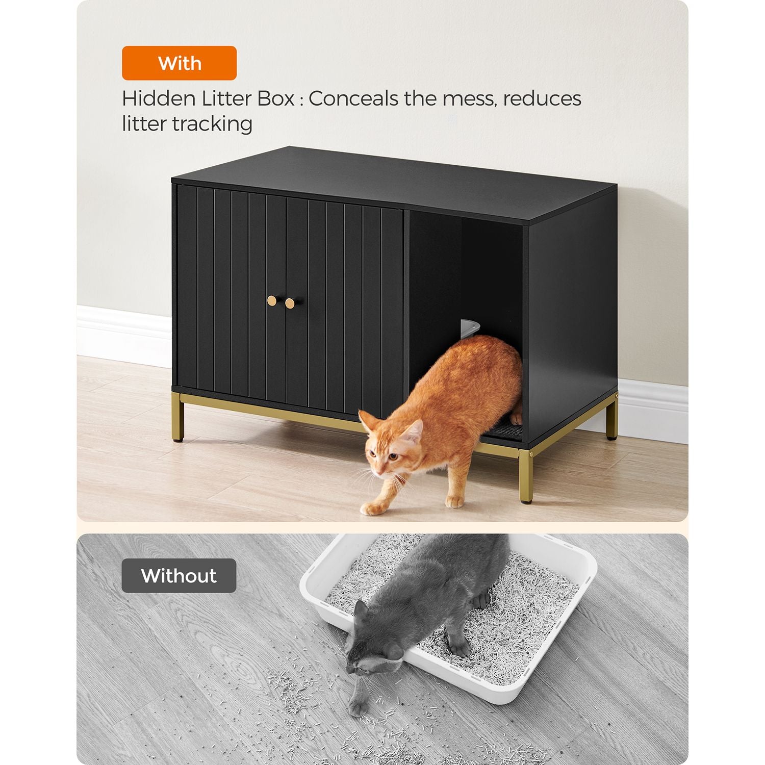 Modern litter box enclosure - side table style cat furniture with scratching mat - 31.5" wide