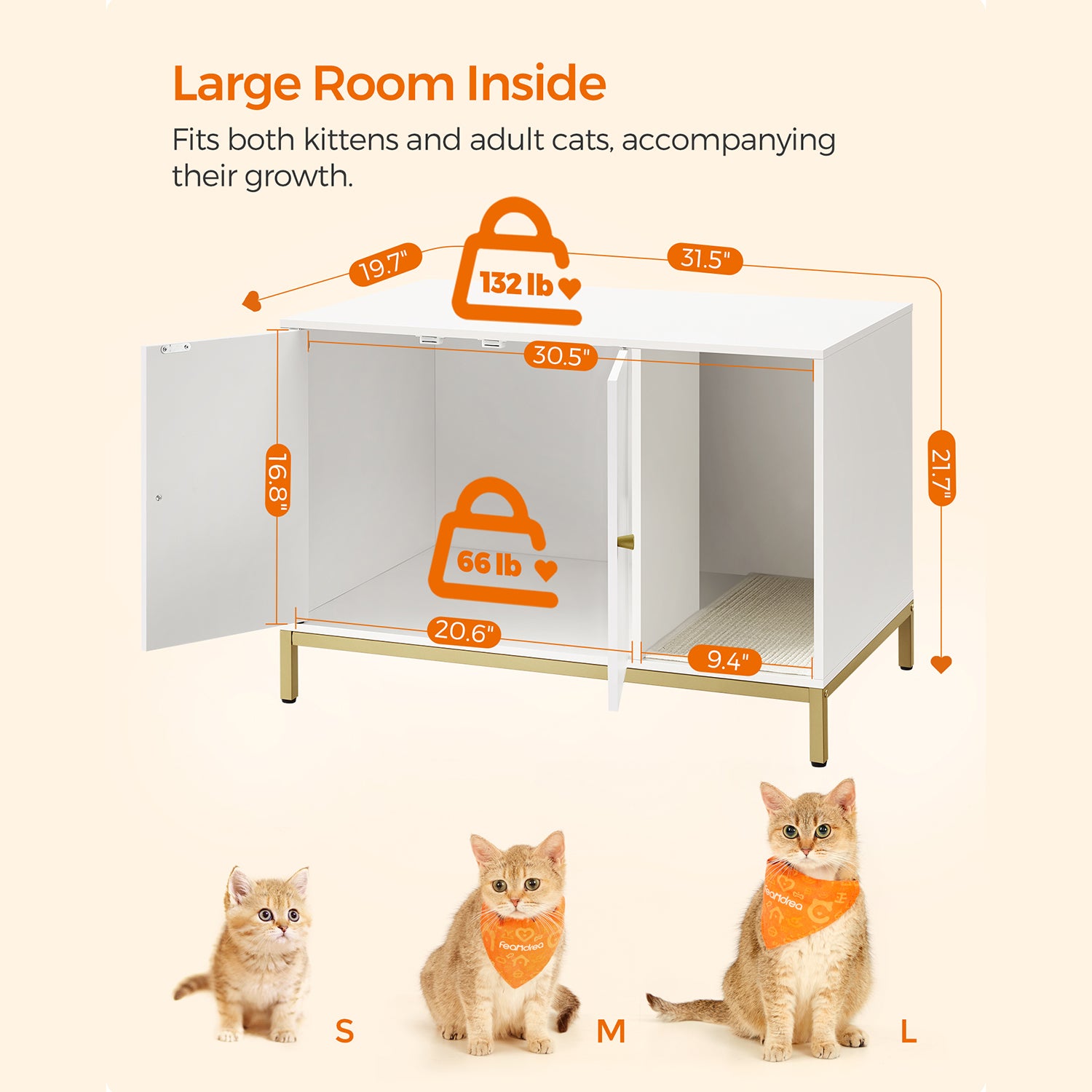 Modern litter box enclosure - side table style cat furniture with scratching mat - 31.5" wide