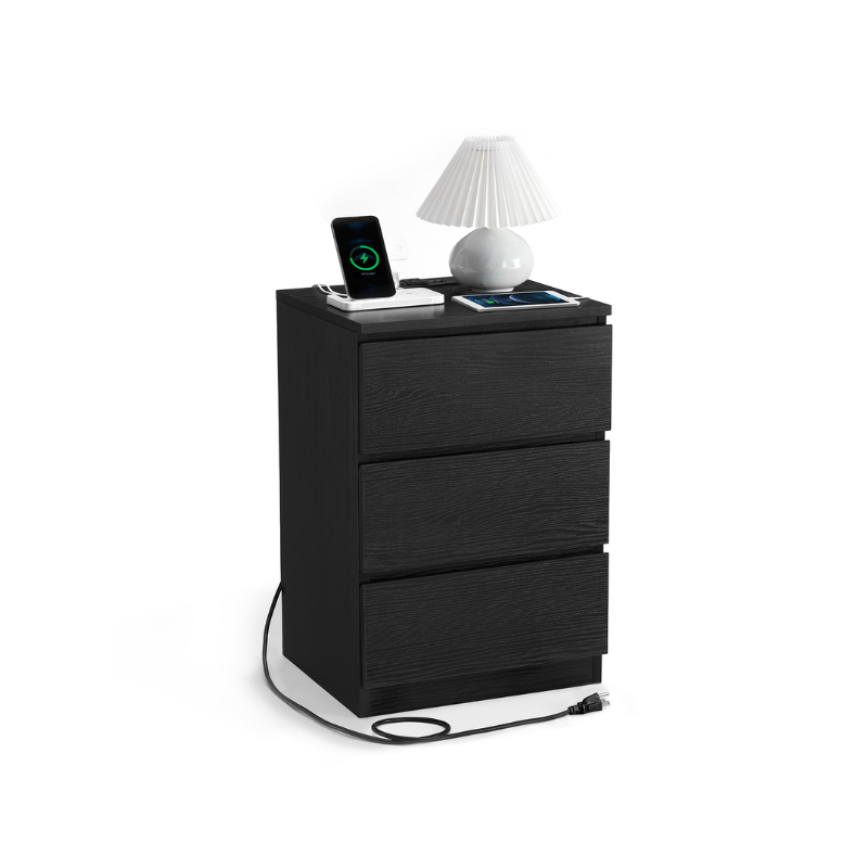 Nightstand with Charging Station - 3 Drawers - USB & AC Outlets