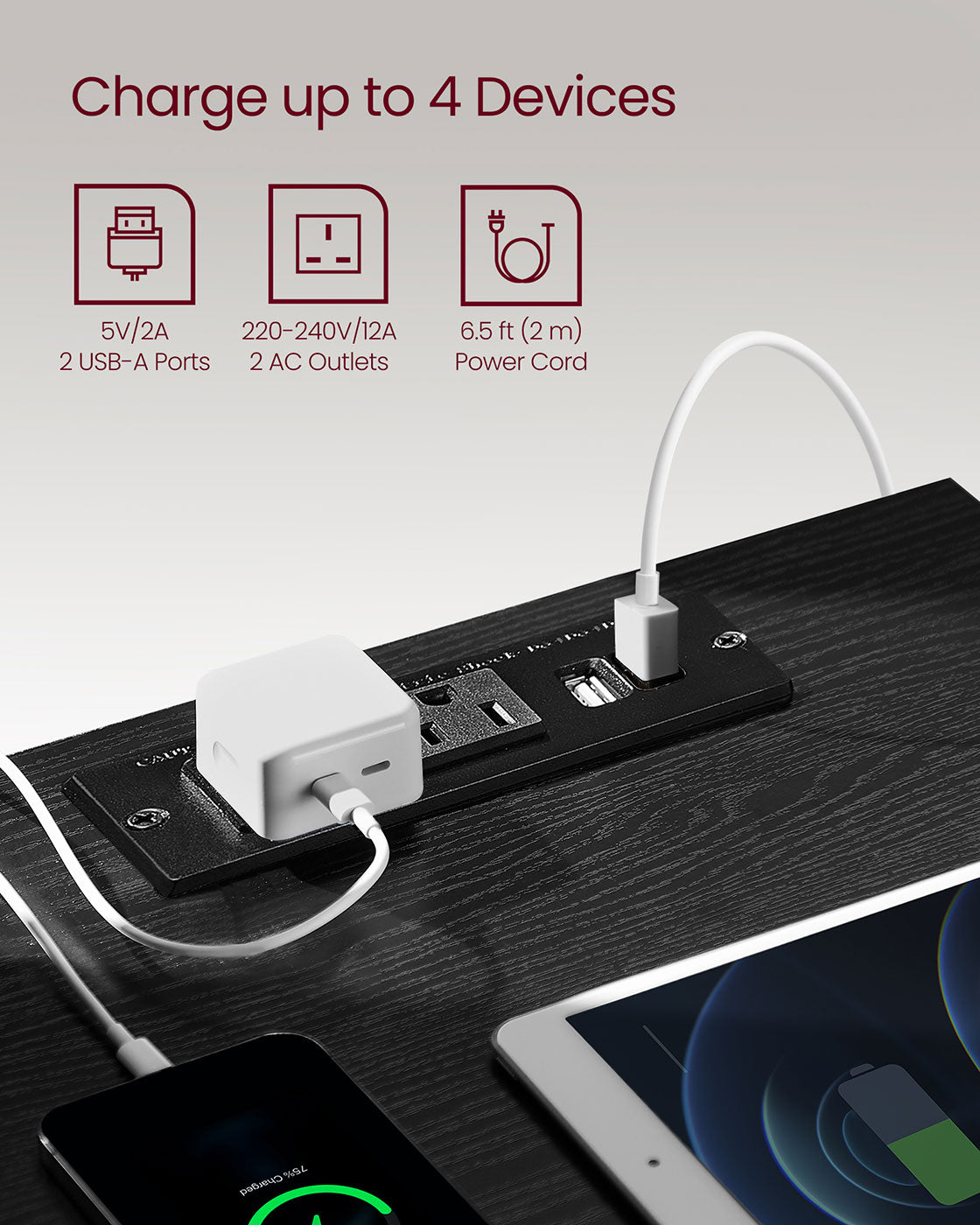 Nightstand with Charging Station - 3 Drawers - USB & AC Outlets