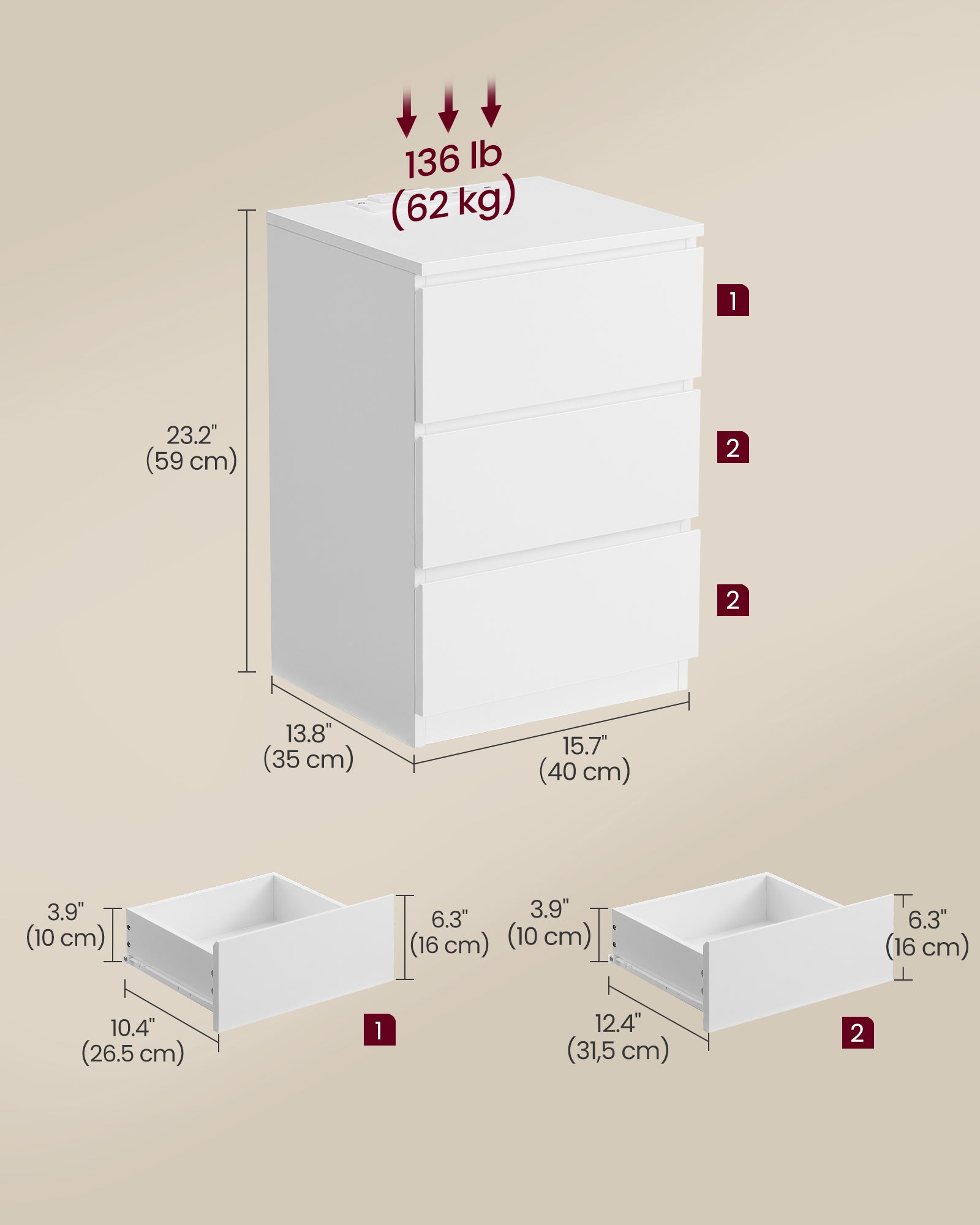 Nightstand with Charging Station - 3 Drawers - USB & AC Outlets