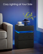 Nightstand with LED Lights – 3 Drawers – Remote Control – Modern Side Table