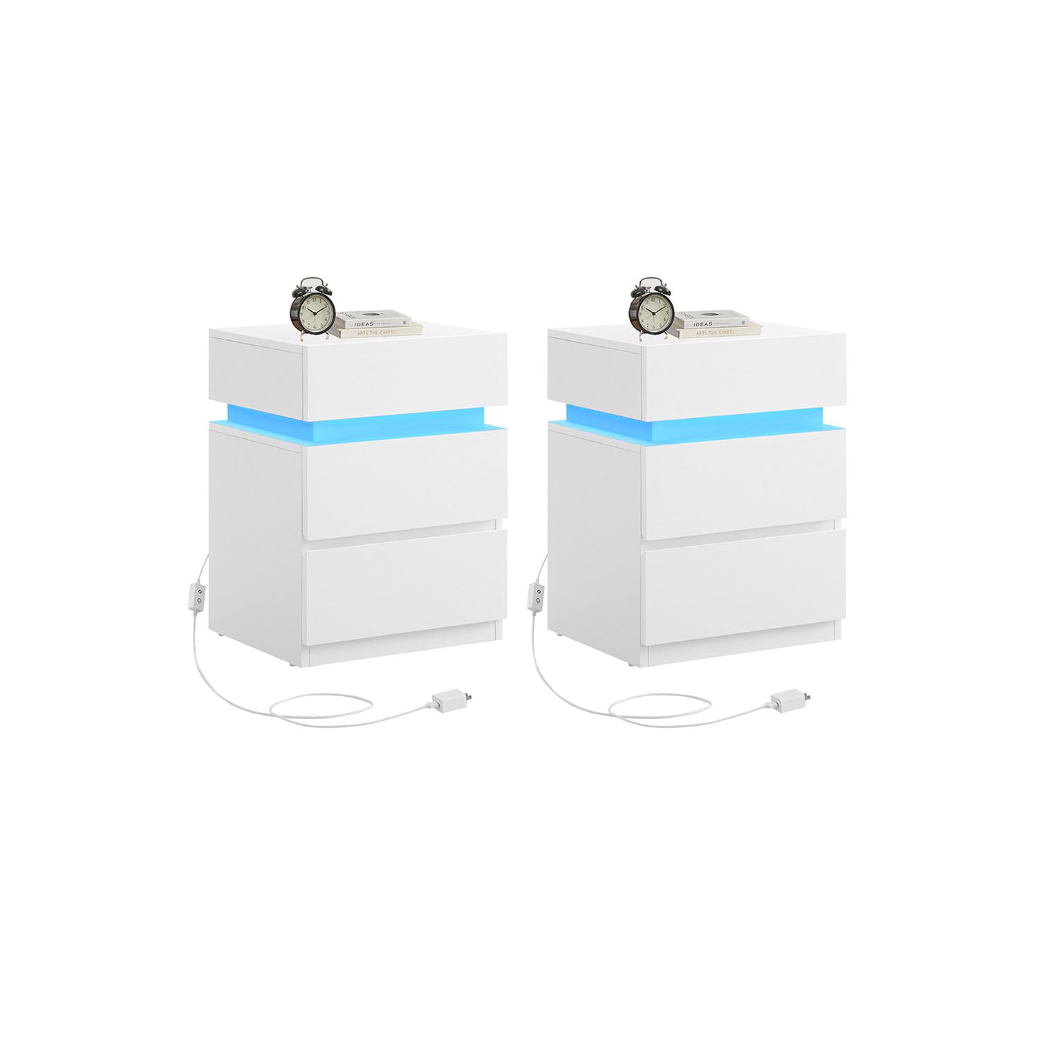 Nightstand with LED Lights – 3 Drawers – Remote Control – Modern Side Table