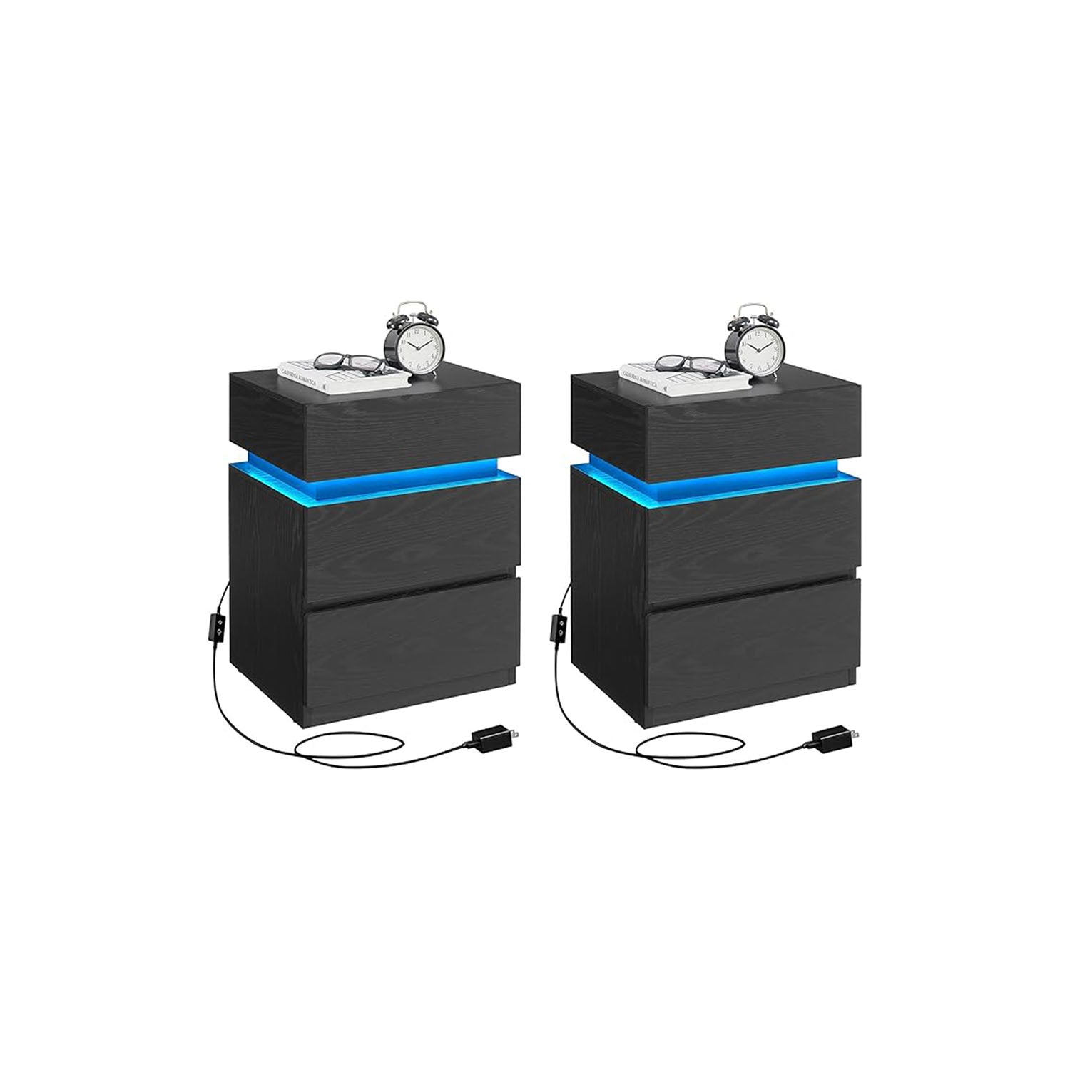 Nightstand with LED Lights – 3 Drawers – Remote Control – Modern Side Table