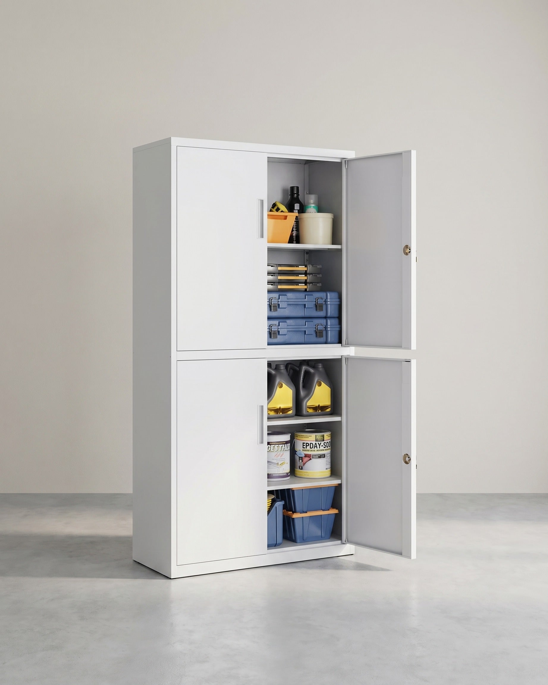 Archiefkast Metaal – 180 cm Hoog – 5 Niveaus met Deuren – Verstelbare Planken & Slot – Tot 125 kg Draagvermogen