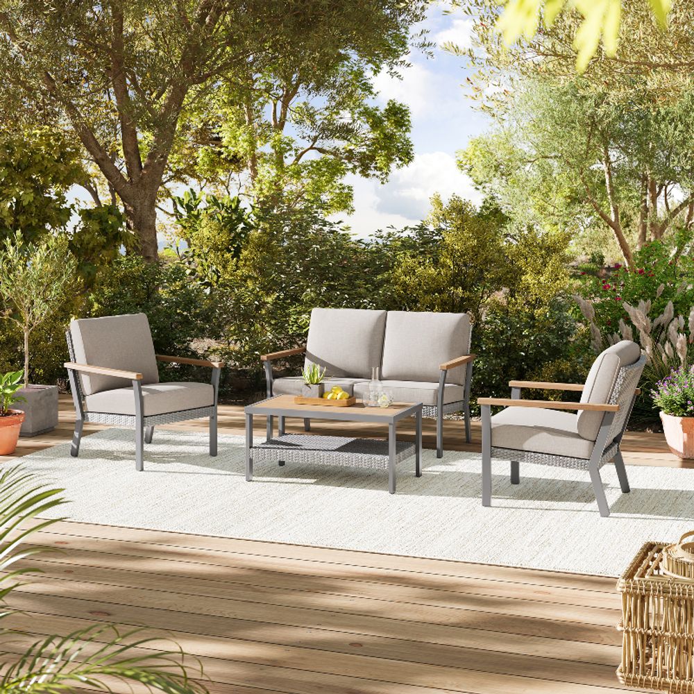 Outdoor Lounge Chair, Modern Patio Armchair, PE Rattan 353 lb Capacity