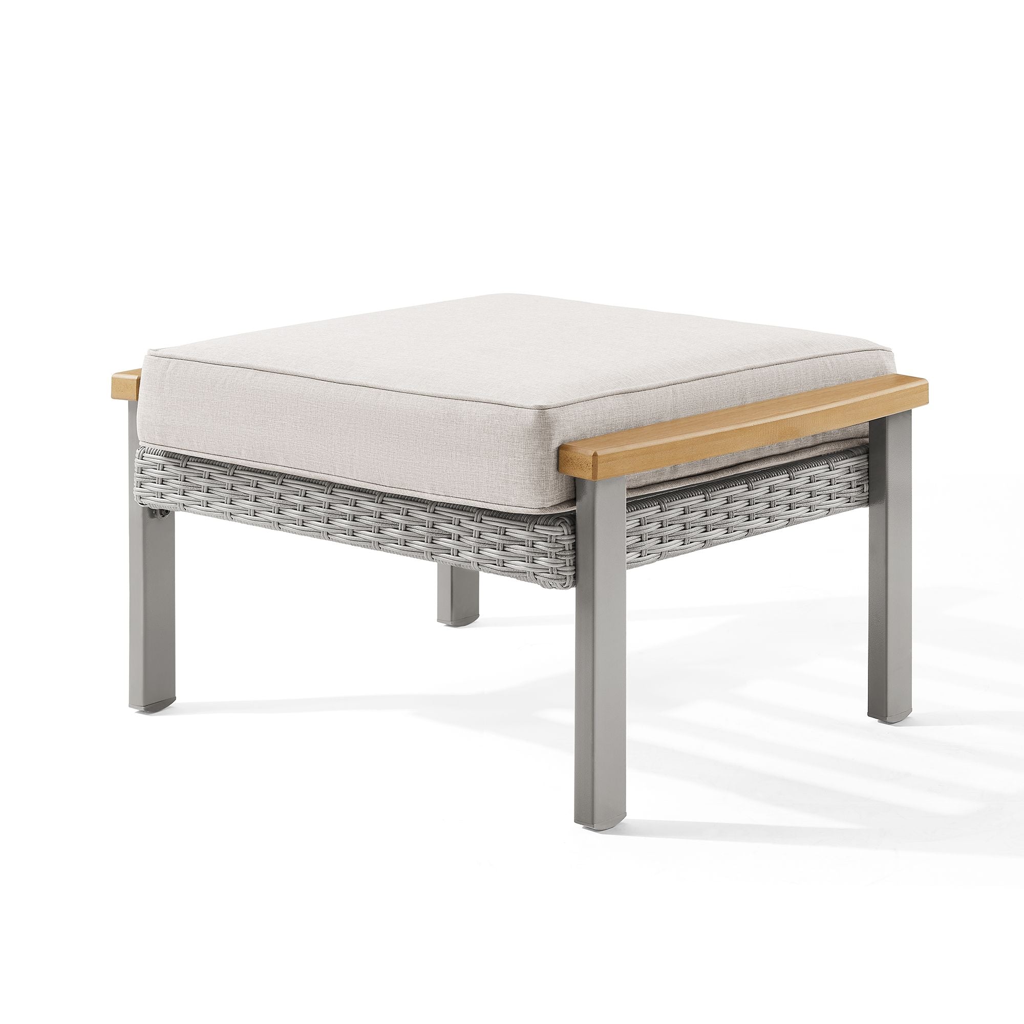 Outdoor Ottoman, Rattan Look, Thick Cushion, Footrest