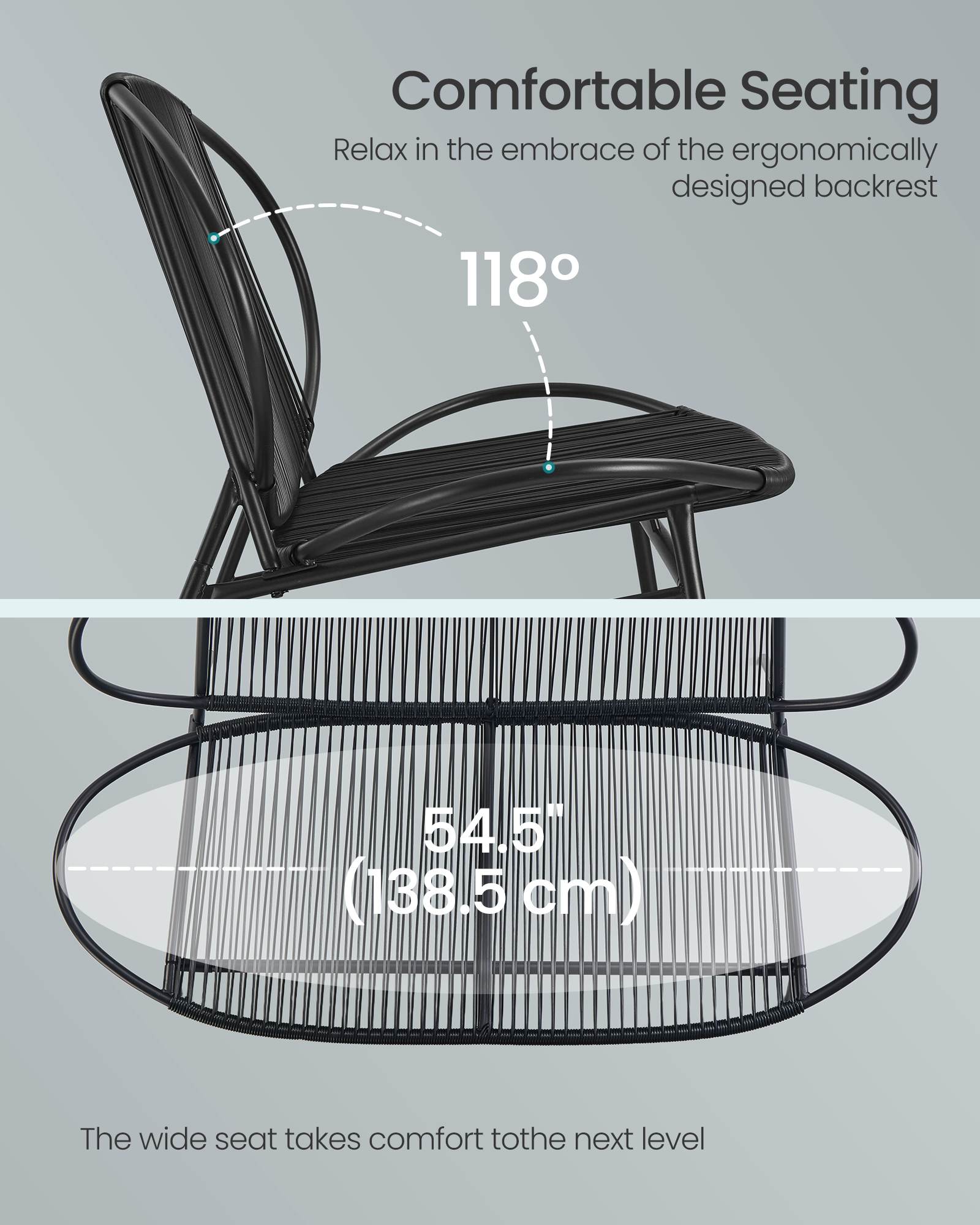 Outdoor Patio Bench, PE Rattan & Steel, Ergonomic, Weather-Resistant, Black