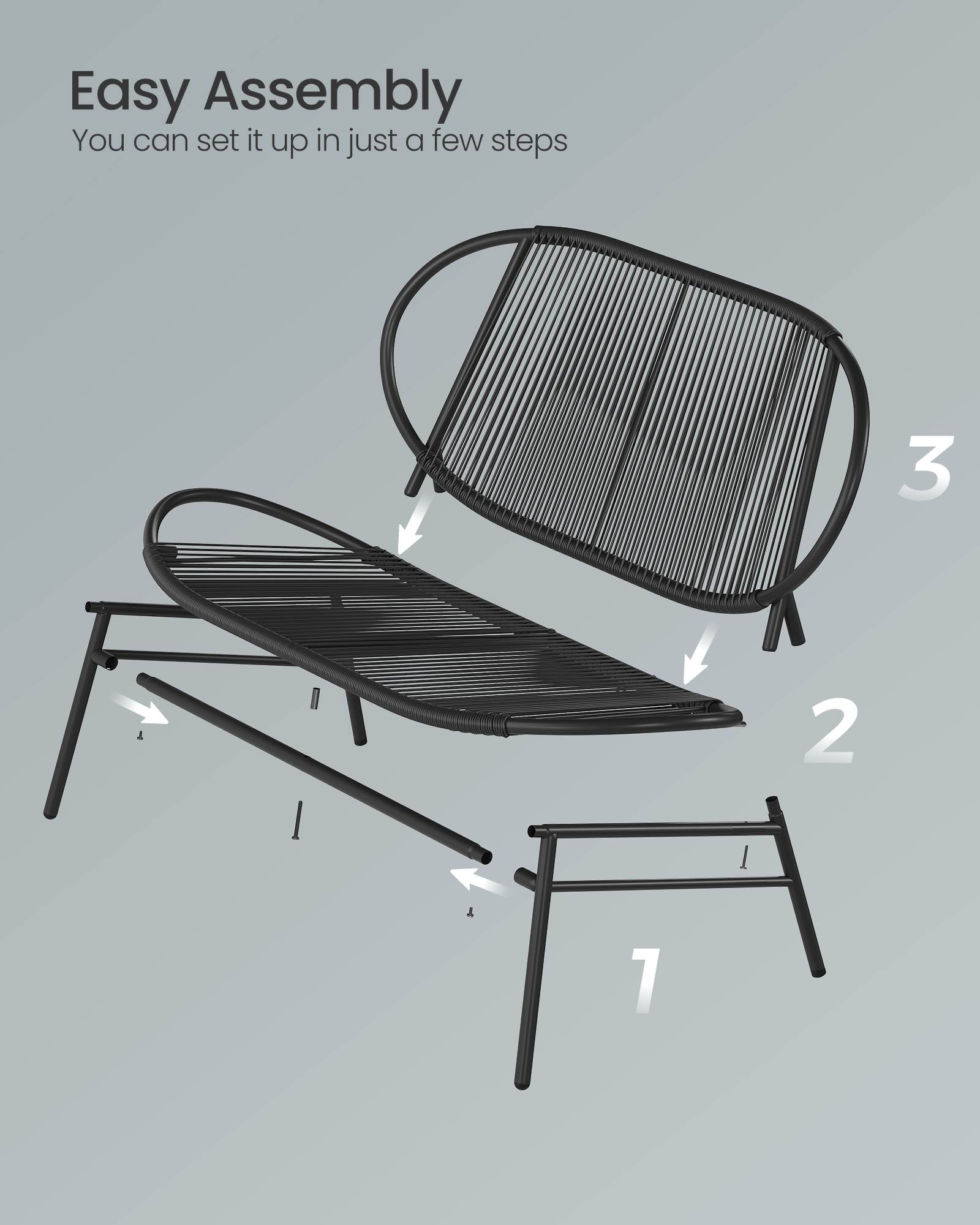 Outdoor Patio Bench, PE Rattan & Steel, Ergonomic, Weather-Resistant, Black