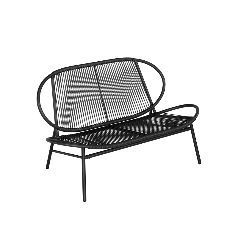 Outdoor Patio Bench, PE Rattan & Steel, Ergonomic, Weather-Resistant, Black