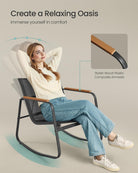 Outdoor Rocking Chair Set, 2 Chairs, Glass Side Table, Steel Frame, 3-Piece Patio Set