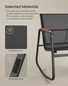 Outdoor Rocking Chair Set, 2 Chairs, Glass Side Table, Steel Frame, 3-Piece Patio Set