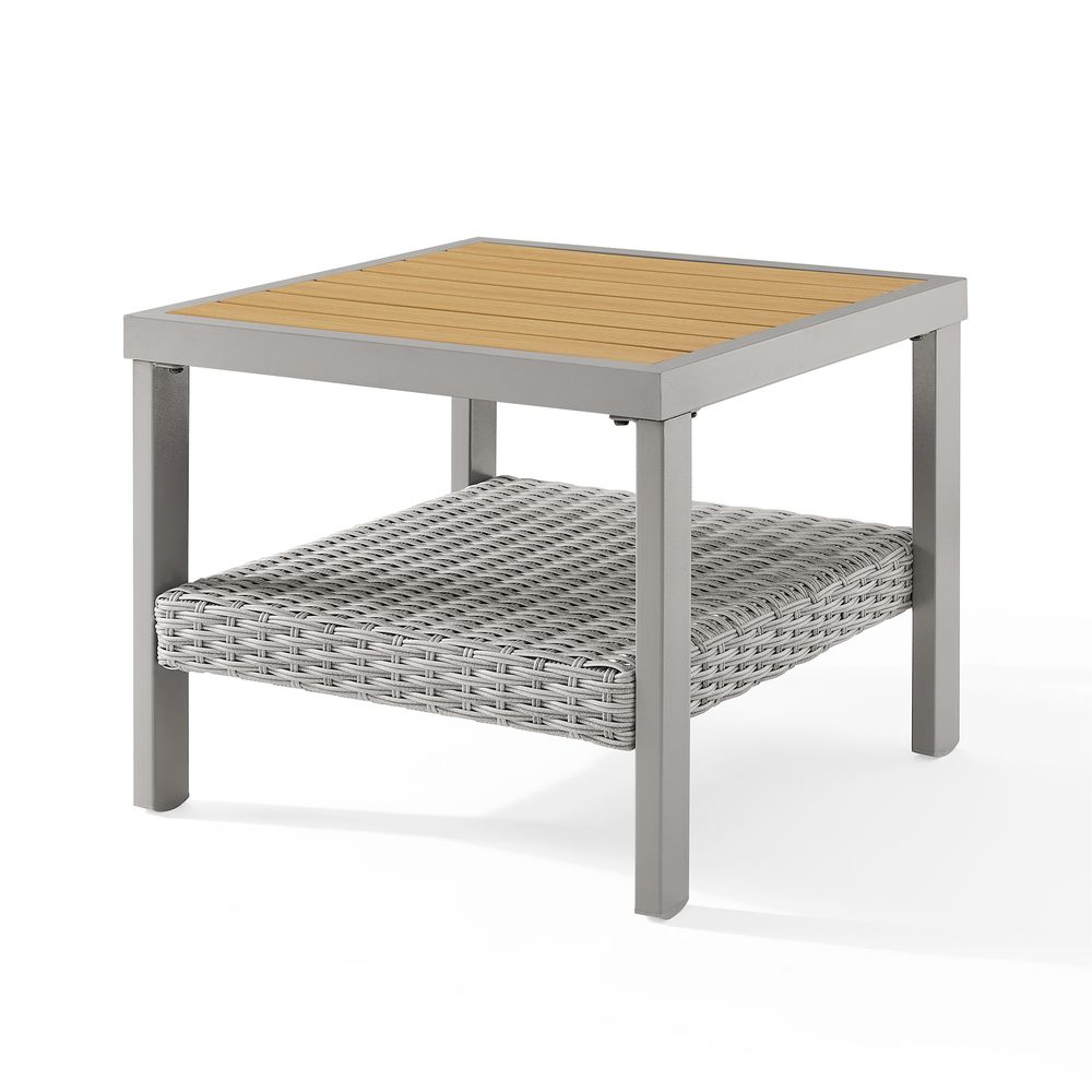 Outdoor Side Table, Faux Wood, 2-Tier Rattan, Coffee Table