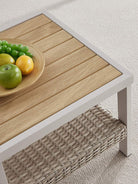 Outdoor Side Table, Faux Wood, 2-Tier Rattan, Coffee Table