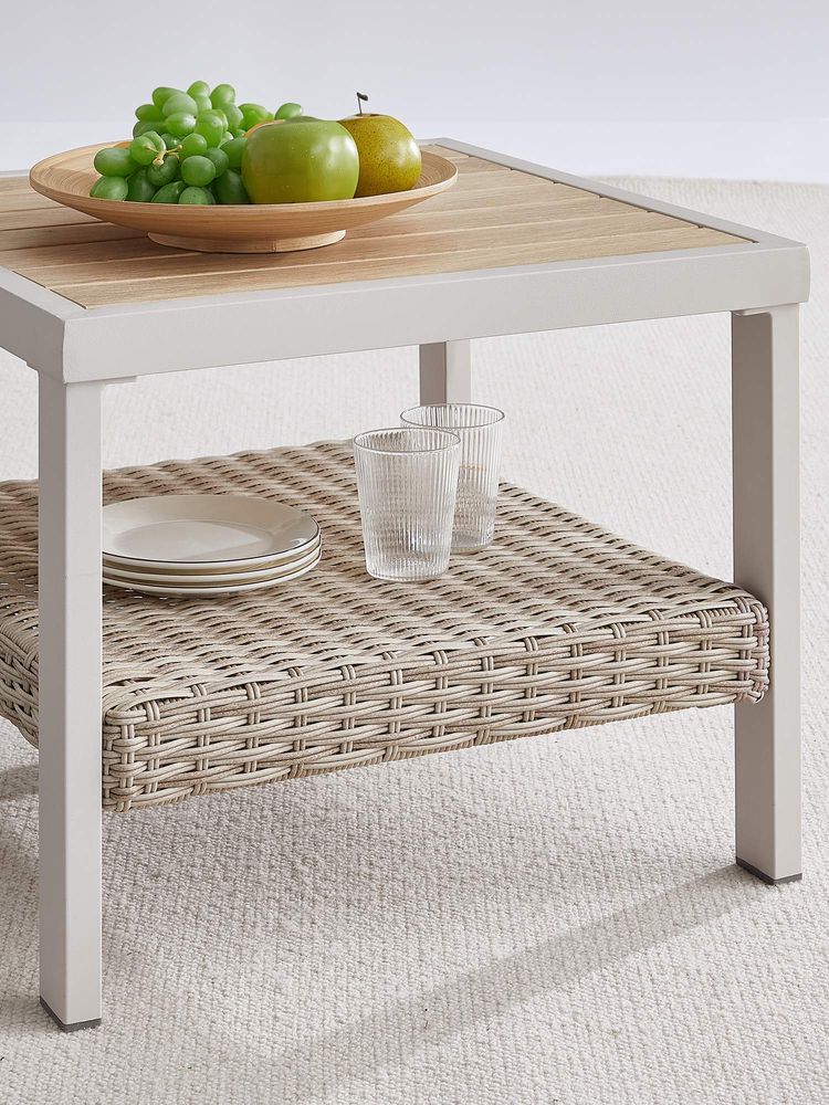 Outdoor Side Table, Faux Wood, 2-Tier Rattan, Coffee Table