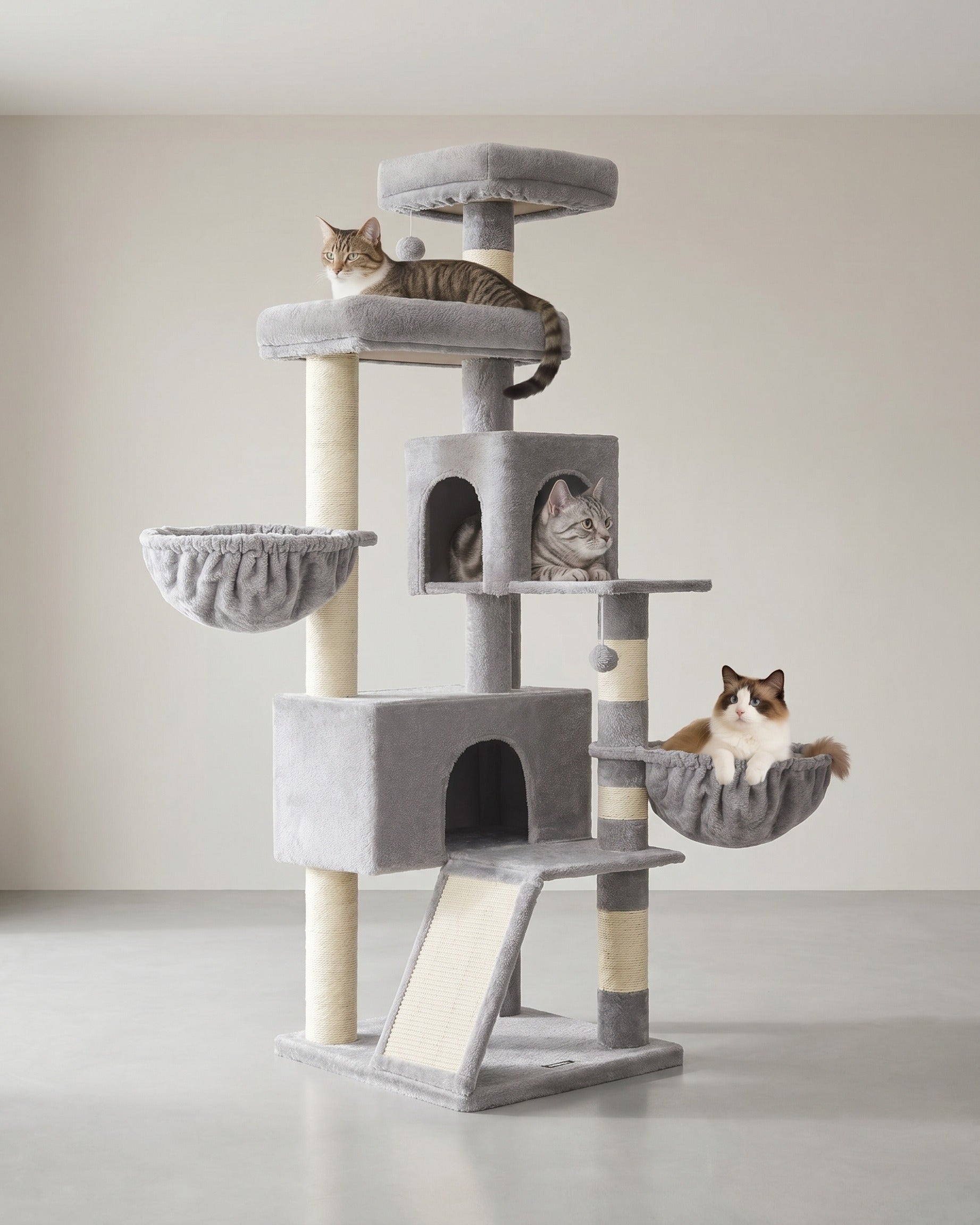 Grote Krabpaal 174 cm - Met Ruim Platform En Dubbele Kattengrot - Met Sisal Palen