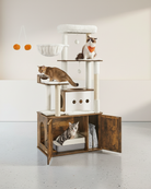 Kattenkrabpaal 170 cm - Grote Krabpaal met Kattenhuis - Verhoogde Voerbakken & Opbergruimte - De Vries Meubels