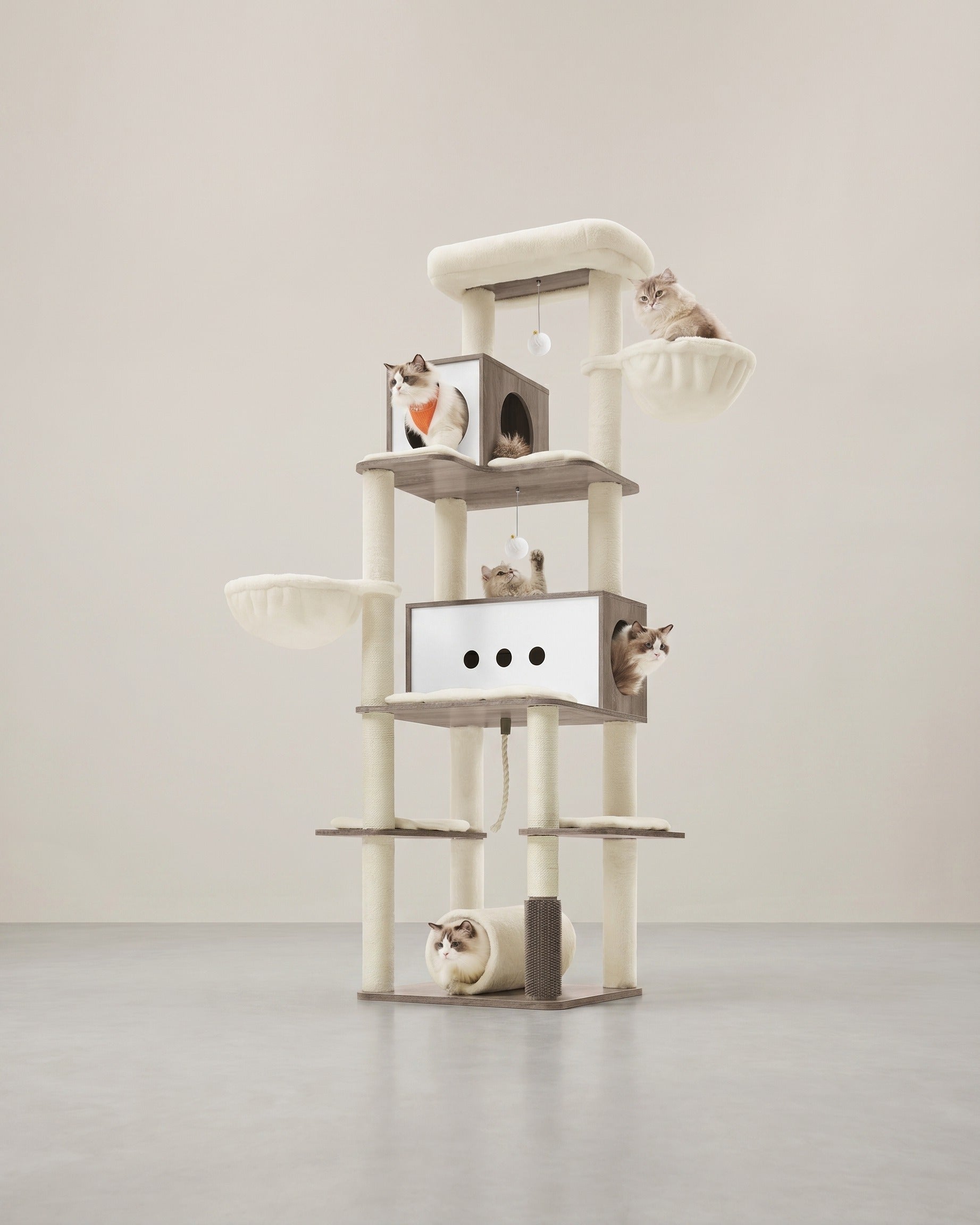 XXL Kattenkrabpaal – Luxe Krabtoren voor Meerdere Katten met Tunnel, Hangmanden en Speelballetjes