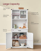 Pantry Cabinet, Adjustable Light, Power Strip, Microwave Hutch, Drawer, Sliding Door