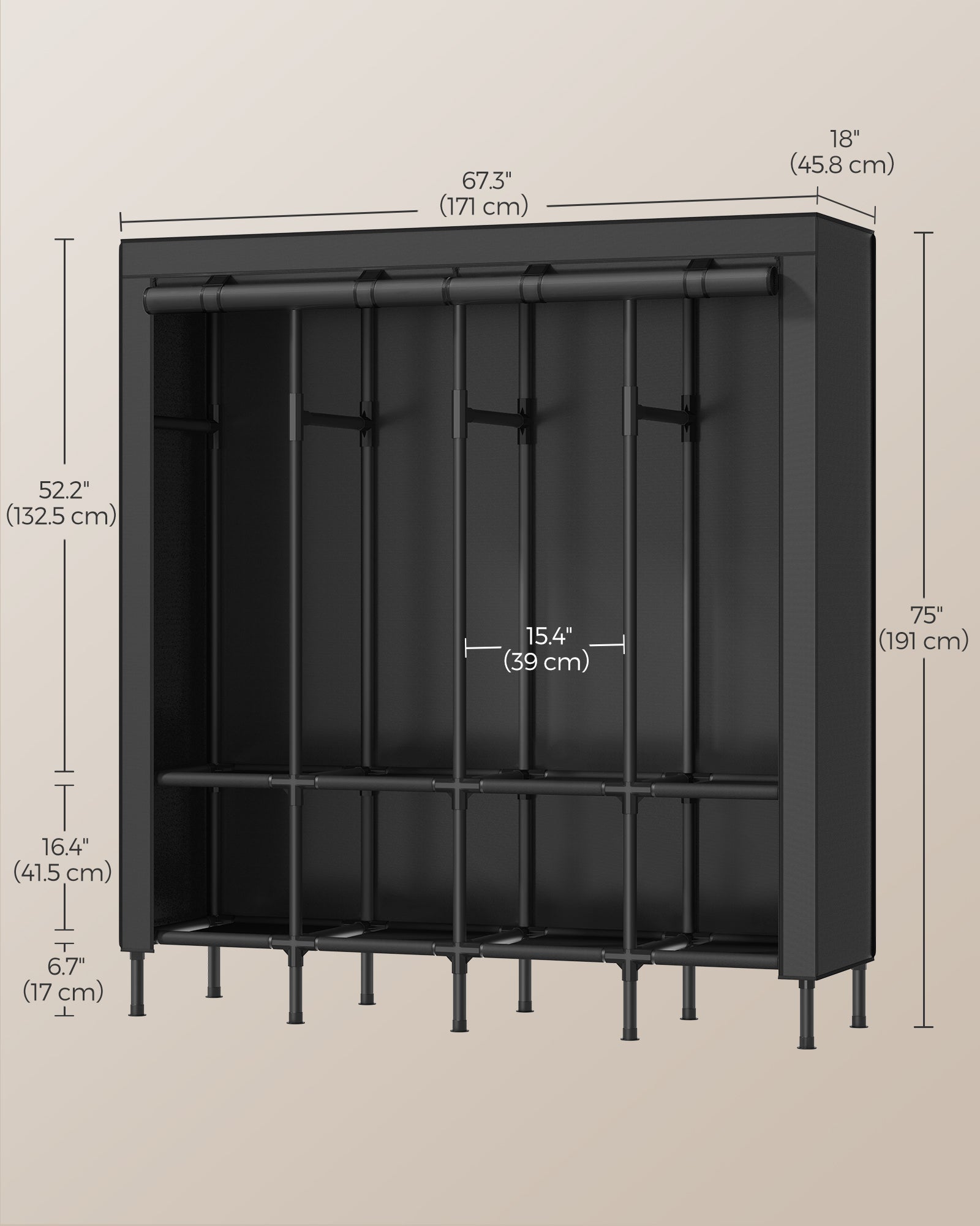 Portable Wardrobe Closet with Cover – Hanging Rails and Shelves – Available in 3 Sizes