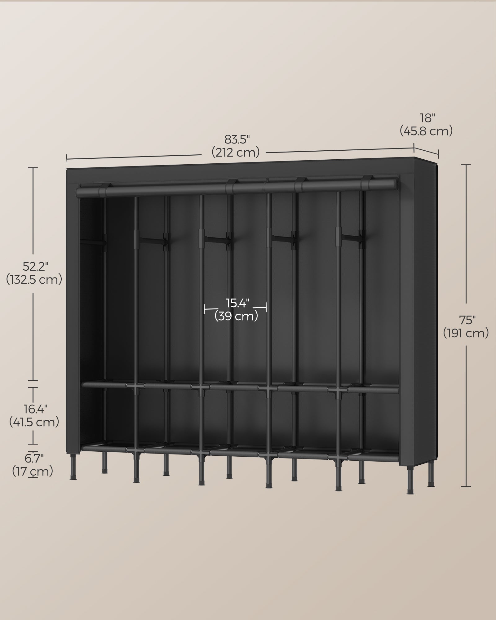 Portable Wardrobe Closet with Cover – Hanging Rails and Shelves – Available in 3 Sizes