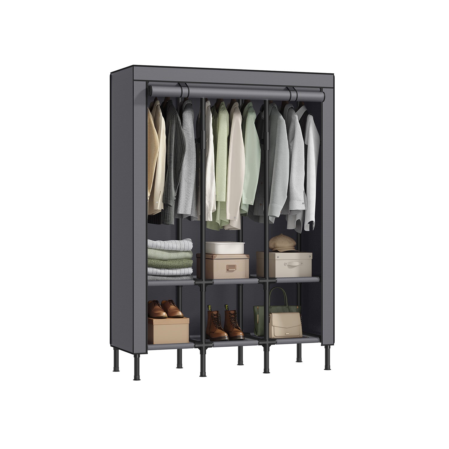 Portable Wardrobe Closet with Cover – Hanging Rails and Shelves – Available in 3 Sizes