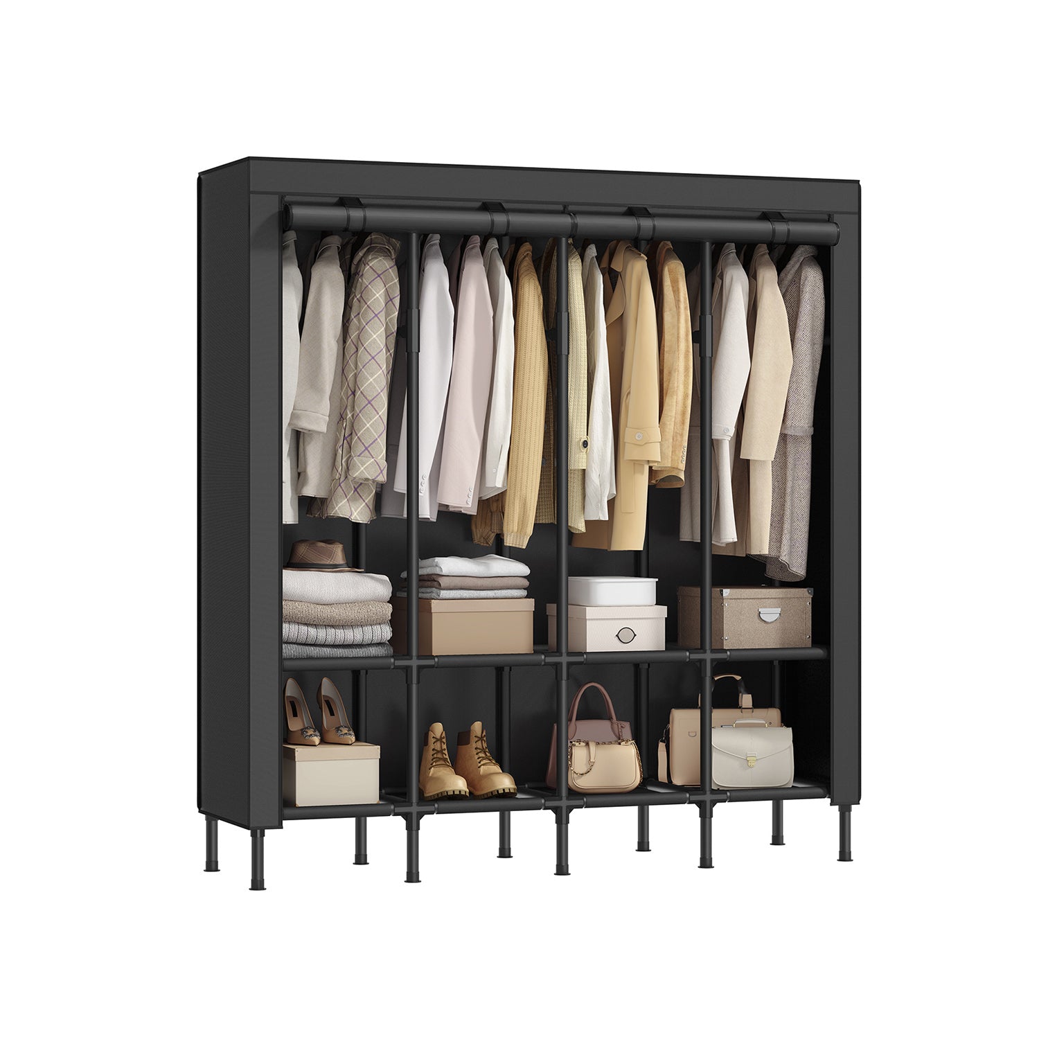 Portable Wardrobe Closet with Cover – Hanging Rails and Shelves – Available in 3 Sizes