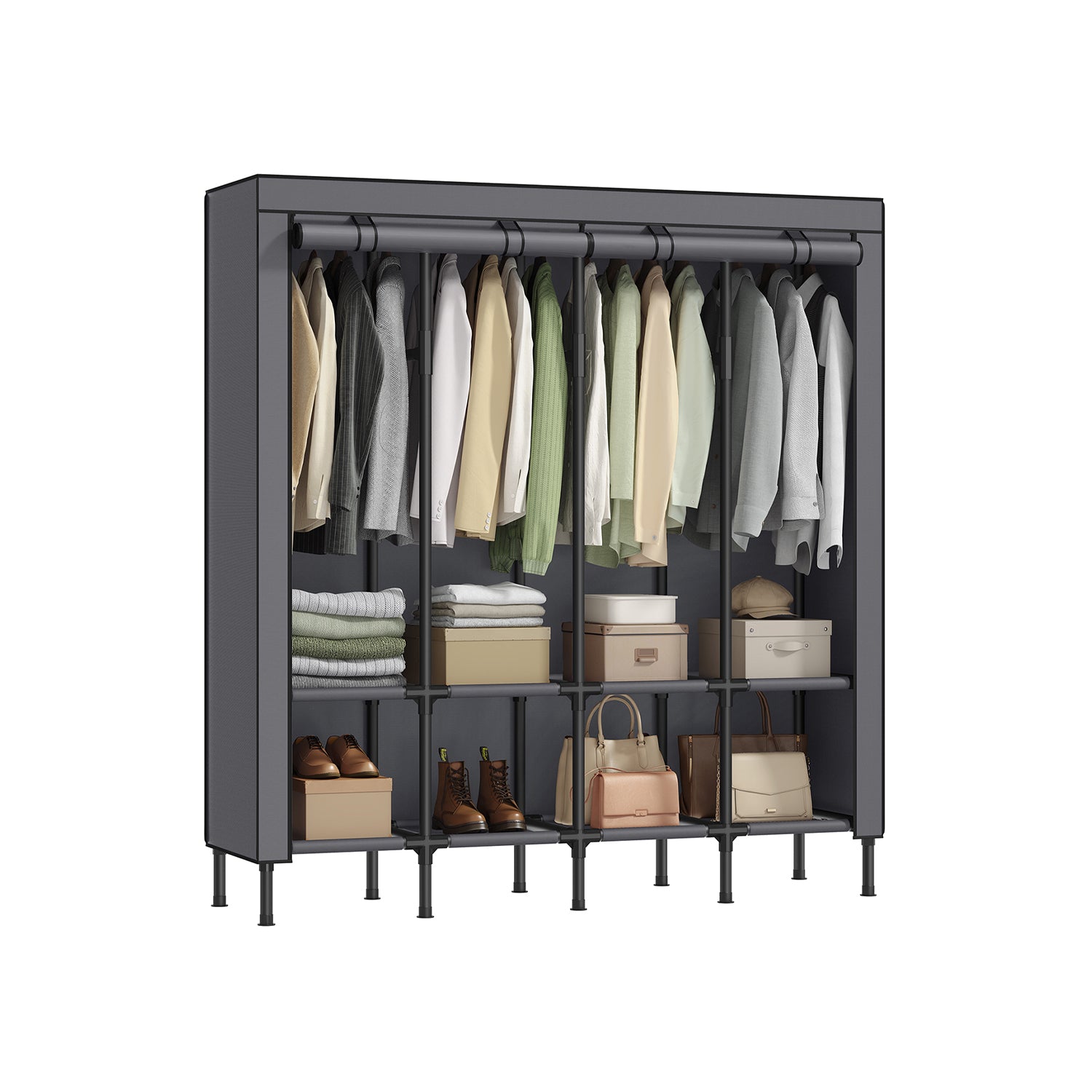Portable Wardrobe Closet with Cover – Hanging Rails and Shelves – Available in 3 Sizes