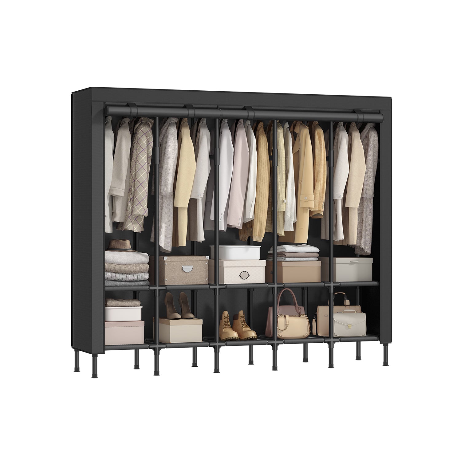Portable Wardrobe Closet with Cover – Hanging Rails and Shelves – Available in 3 Sizes